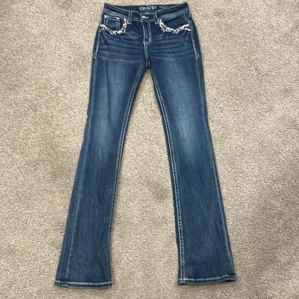 Grace in LA blue book cut jeans. Very good condition, no rips, holes, stains.
